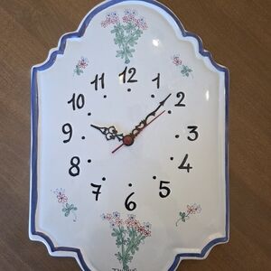 Elegant Floral Ceramic Wall Clock - White and Blue Made By Williams Sonoma